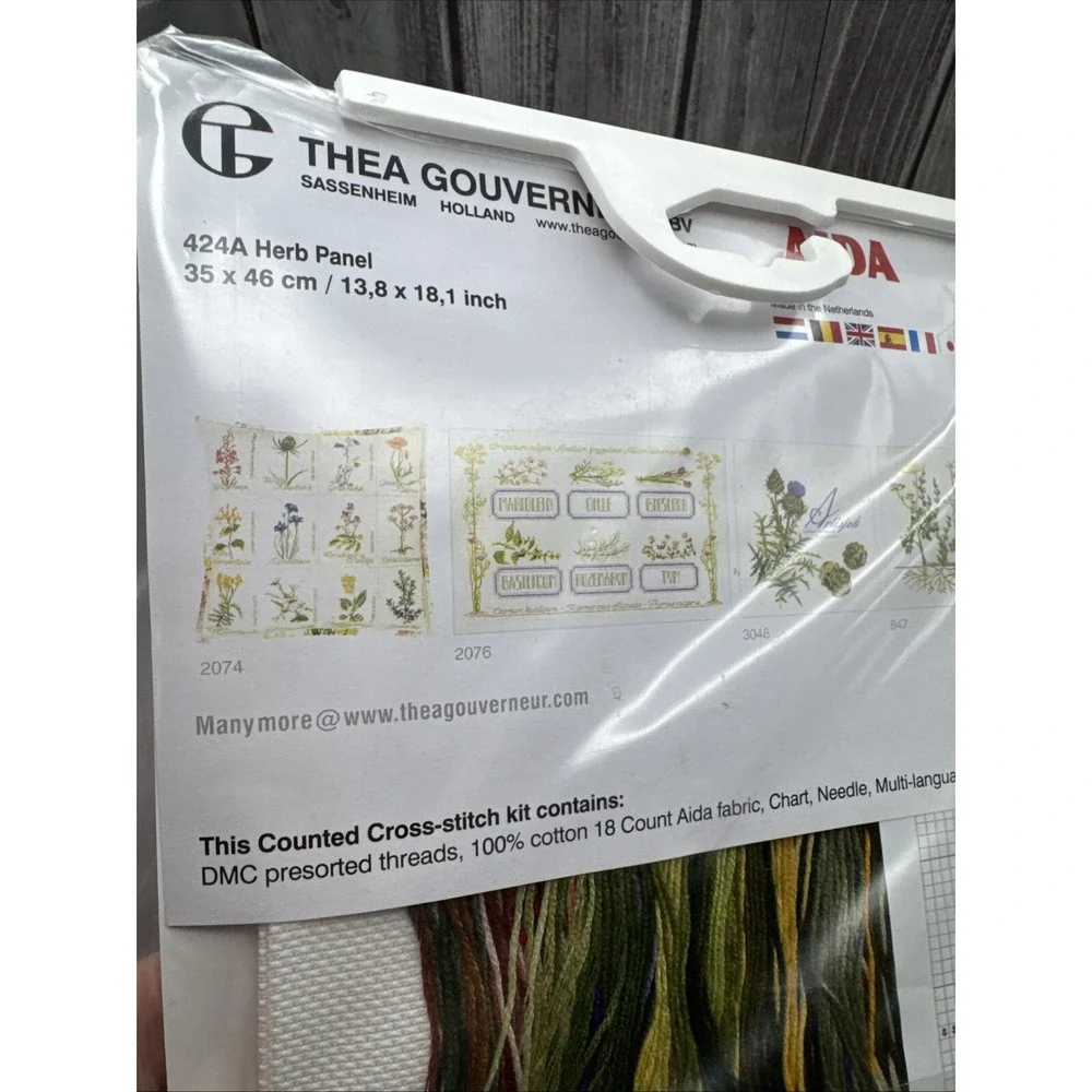 Thea Gouverneur Herb Panel Cross Stitch Kit # 424A‎ 18 Count Botanical Holland